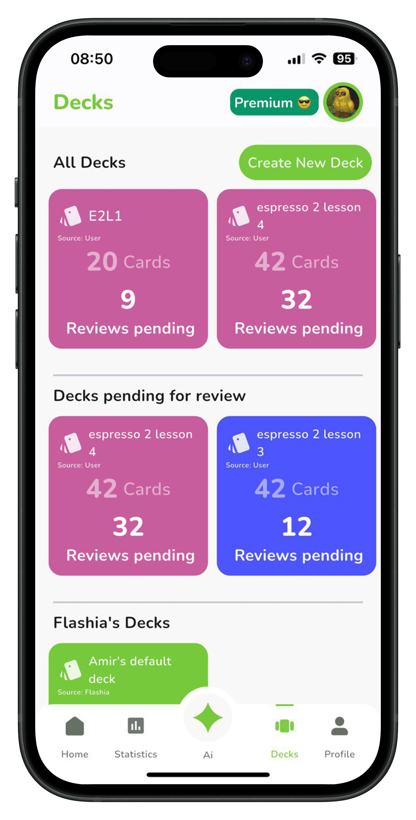 Flashia flashcard customization options