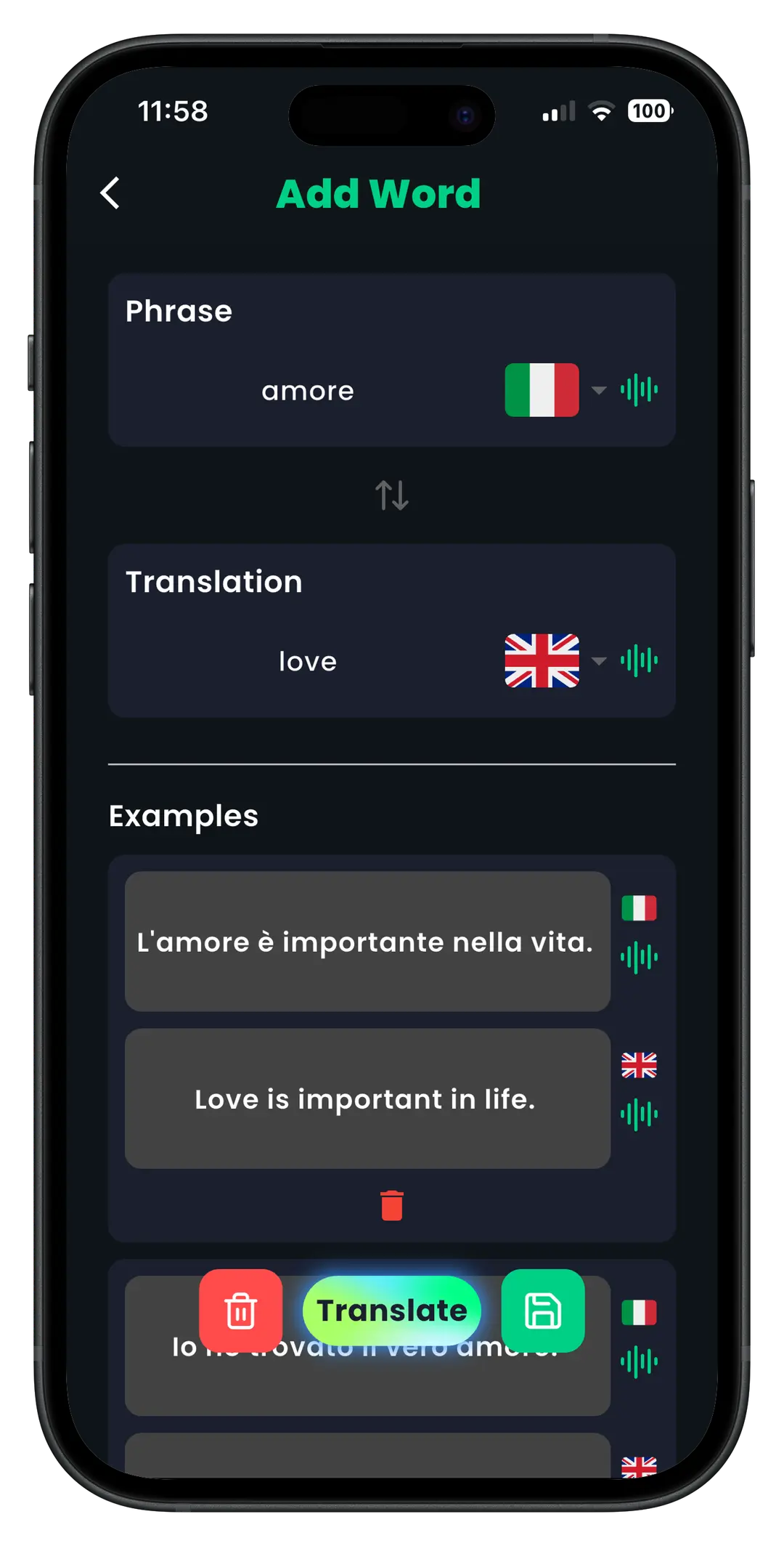 Add word with examples